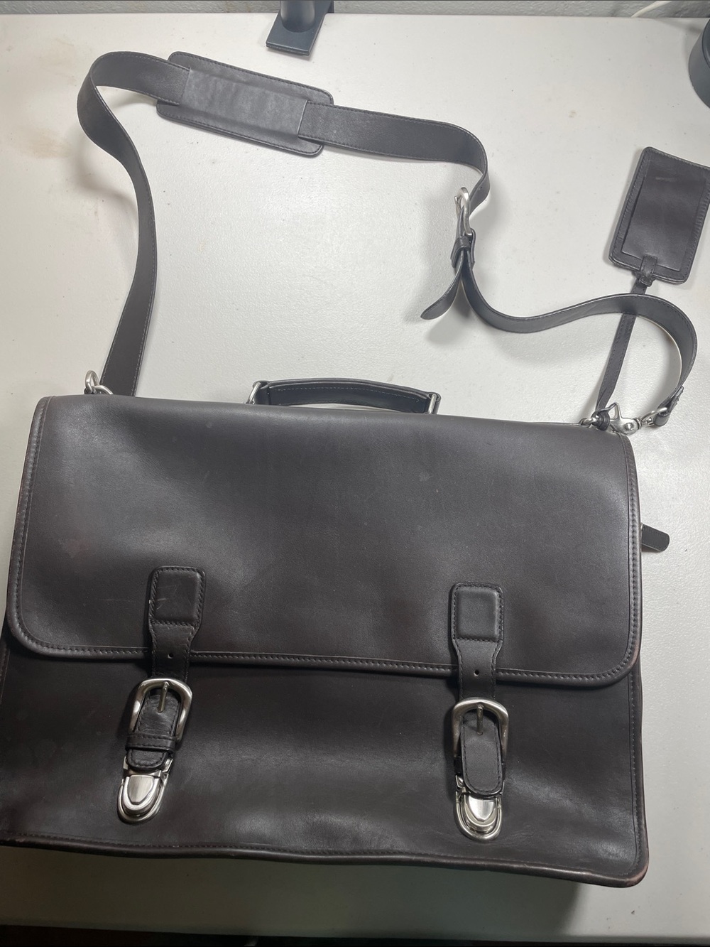 Hart Schaffner Marx Black Leather Briefcase Messenger